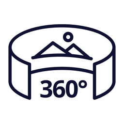 A graphic icon portraying a 360 degree photograph.