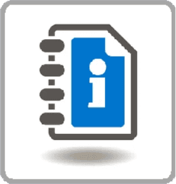 A design icon representing and access guide in grey outline a white background.