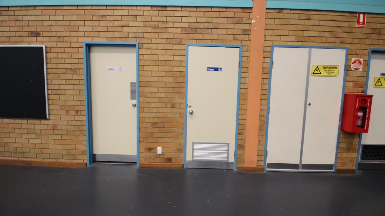 Accessible bathroom for persons with mobility disabilities is available inside the Stadium and is marked by a blue label affixed to the dirty-white bathroom doors with sky blue edges. On the left is the female bathroom door while on the right is a switch room for authorized personnel.