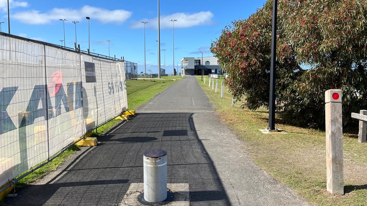 View of the path from Wurdi Baierr stadium towards disabled parking. The construction is occuring to the right of the path and then ends after approx 4 metres, and then access to the disabled parking begins.
