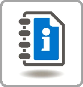 A design icon representing and access guide in grey outline a white background.